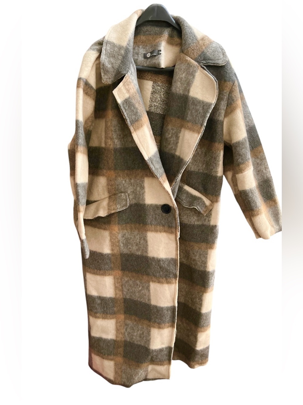 Made in Italy Wool Blend Oversized Plaid Long Coat XL